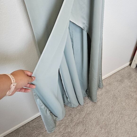 NWT Azazie Naomie Agave A-Line Cowl Neckline Side Slit Stretch Satin Dress, A14 - Picture 4 of 12